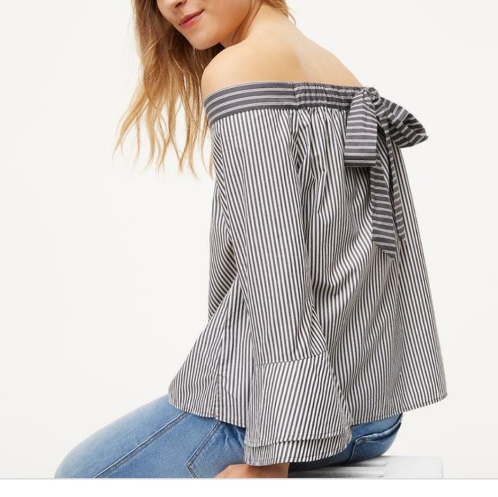 Loft Striped Back Bow Off the Shoulder Top